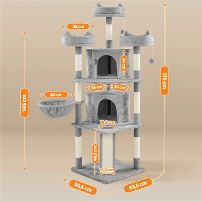 Arbre à Chat XXL Tour De Jeux Multiniveau Confortable 175 Cm De Haut Gris