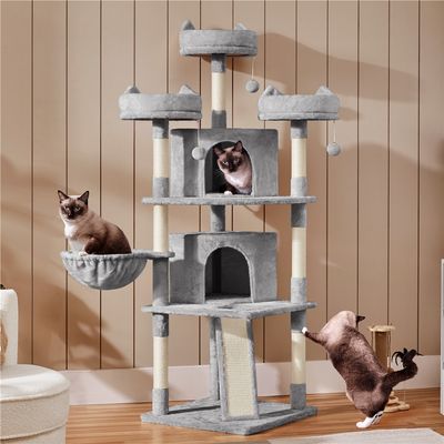 Arbre à Chat XXL Tour De Jeux Multiniveau Confortable 175 Cm De Haut Gris