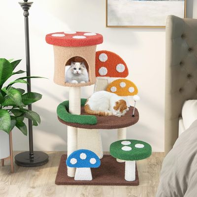 GIANTEX Arbre à Chat de Champignon pour Chaton avec Poteau en Sisal