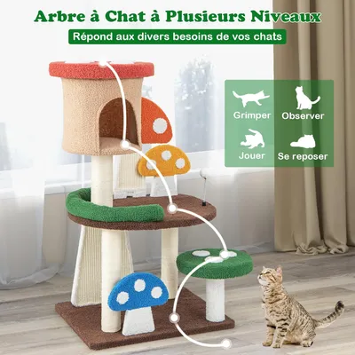 GIANTEX Arbre à Chat de Champignon pour Chaton avec Poteau en Sisal