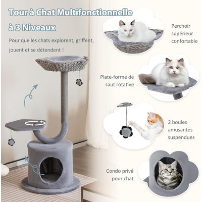 GIANTEX Arbre à Chat 106cm - Design Incurvé - Planche à Gratter en Sisal