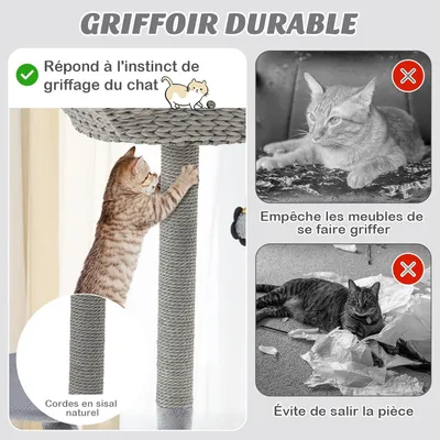 GIANTEX Arbre à Chat 106cm - Design Incurvé - Planche à Gratter en Sisal