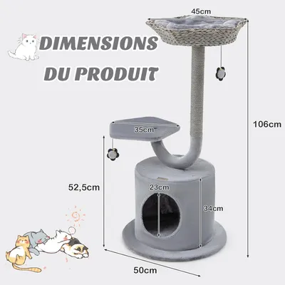 GIANTEX Arbre à Chat 106cm - Design Incurvé - Planche à Gratter en Sisal