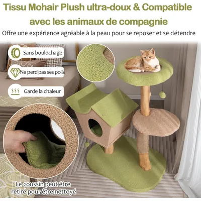 GIANTEX Arbre à Chat 110cm en Bois - Griffoir en Jute - Condo, Perchoir