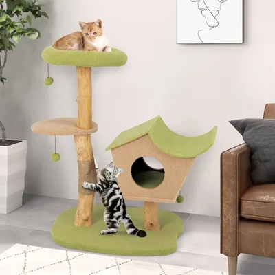 GIANTEX Arbre à Chat 110cm en Bois - Griffoir en Jute - Condo, Perchoir