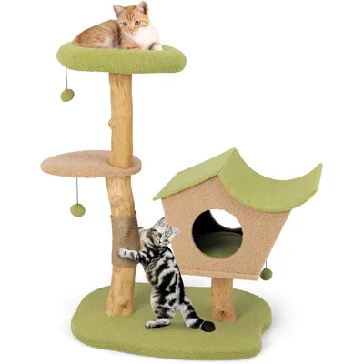 GIANTEX Arbre à Chat 110cm en Bois - Griffoir en Jute - Condo, Perchoir