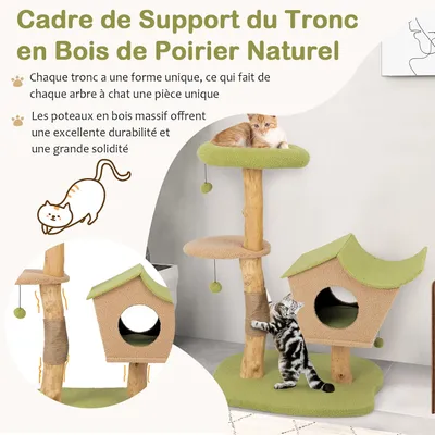 GIANTEX Arbre à Chat 110cm en Bois - Griffoir en Jute - Condo, Perchoir