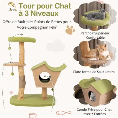 GIANTEX Arbre à Chat 110cm en Bois - Griffoir en Jute - Condo, Perchoir