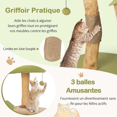GIANTEX Arbre à Chat 110cm en Bois - Griffoir en Jute - Condo, Perchoir