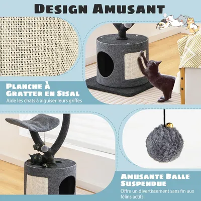 GIANTEX Arbre à Chat 88cm - Design Incurvé - Planche à Gratter en Sisal