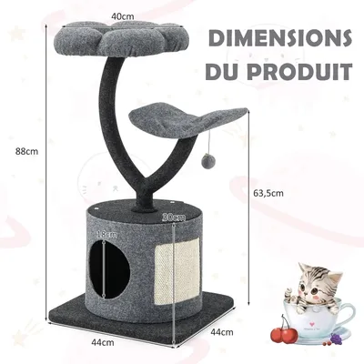 GIANTEX Arbre à Chat 88cm - Design Incurvé - Planche à Gratter en Sisal