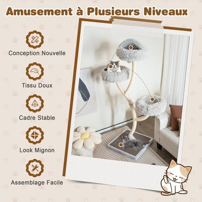 GIANTEX Arbre à Chat Moderne 178cm - Design Incurvé - Griffoirs en Sisal