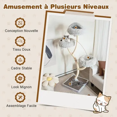 GIANTEX Arbre à Chat Moderne 178cm - Design Incurvé - Griffoirs en Sisal GIANTEX Arbre à Chat Moderne 178cm - Design Incurvé - Griffoirs en Sisal
