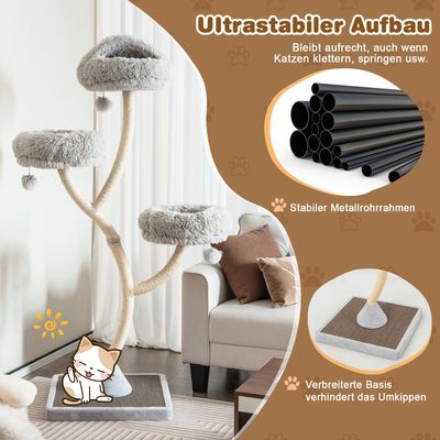 GIANTEX Moderner Kratzbaum 178cm–Geschwungenes Design–Sisal-Kratzflächen
