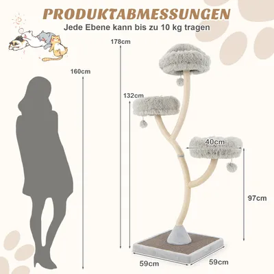 GIANTEX 178cm Kratzbaum groß,Katzenbaum mit 3 warmen Liegeflächen
