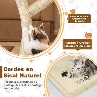 GIANTEX Arbre à Chat Moderne 178cm - Design Incurvé - Griffoirs en Sisal
