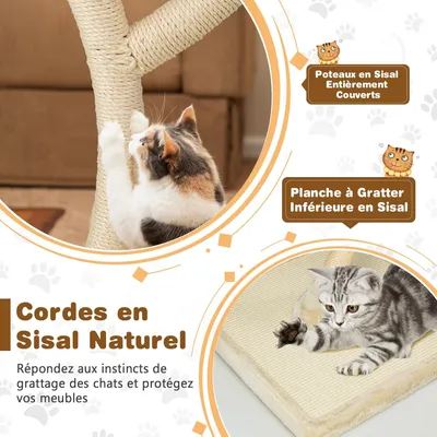 GIANTEX Arbre à Chat Moderne 178cm - Design Incurvé - Griffoirs en Sisal
