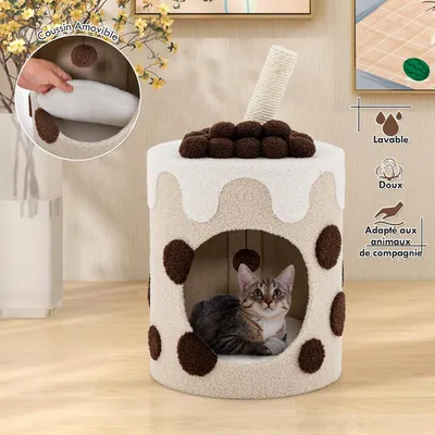 GIANTEX Arbre à Chat Boba Tea Cup 67cm, Griffoir, Balle Suspendue, Moderne