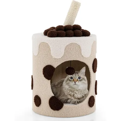 GIANTEX Arbre à Chat Boba Tea Cup 67cm, Griffoir, Balle Suspendue, Moderne
