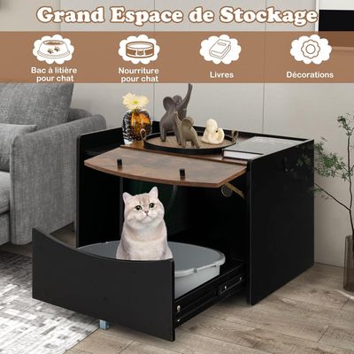 GIANTEX Meuble de Toilette pour Chat à Tiroir Coulissant, Porte Rabattable