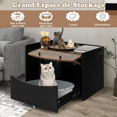 GIANTEX Meuble de Toilette pour Chat à Tiroir Coulissant, Porte Rabattable