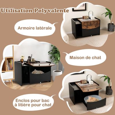 GIANTEX Meuble de Toilette pour Chat à Tiroir Coulissant, Porte Rabattable
