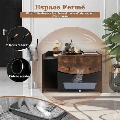 GIANTEX Meuble de Toilette pour Chat à Tiroir Coulissant, Porte Rabattable