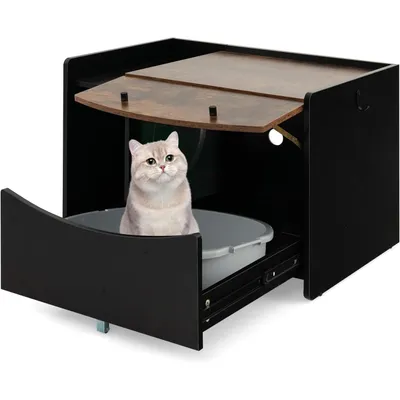 GIANTEX Meuble de Toilette pour Chat à Tiroir Coulissant, Porte Rabattable