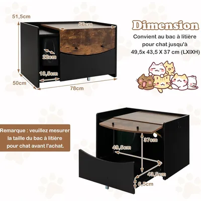 GIANTEX Meuble de Toilette pour Chat à Tiroir Coulissant, Porte Rabattable