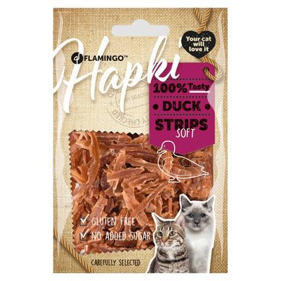 Flamingo - Friandise Hapki  lamelles de canard pour chat 50 g sans gluten