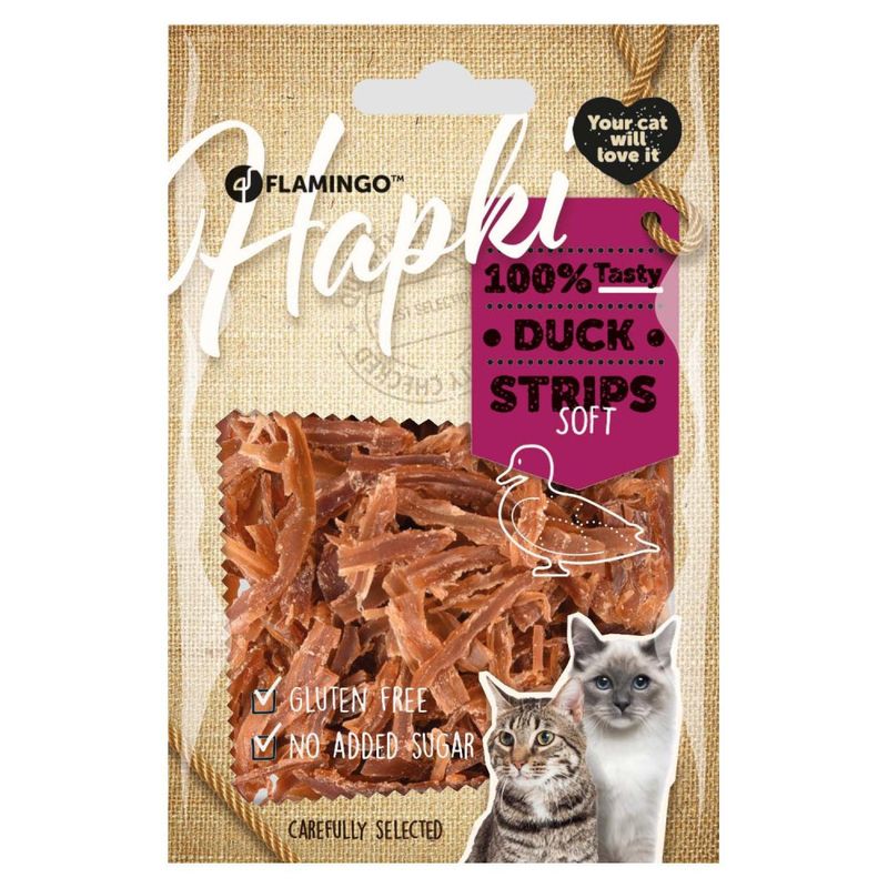 Flamingo - Friandise Hapki  lamelles de canard pour chat 50 g sans gluten