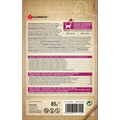 Flamingo - Friandise lamelles de canard et cabillaud  pour chat 85 g sans g