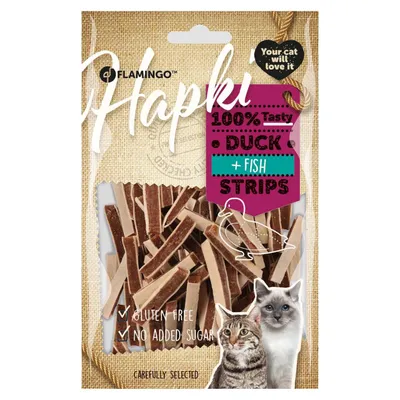 Flamingo - Friandise lamelles de canard et cabillaud  pour chat 85 g sans g