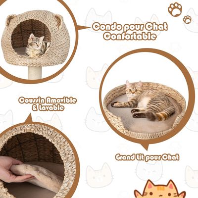 GIANTEX Arbre à Chat 121 CM avec Plateformes, Niche, Poteaux et Hamac