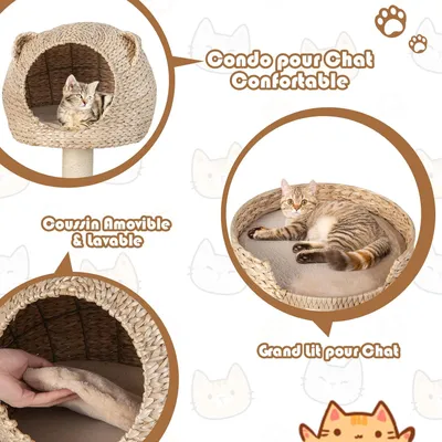 GIANTEX Arbre à Chat 121 CM avec Plateformes, Niche, Poteaux et Hamac