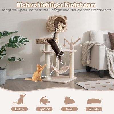 GIANTEX Kratzbaum 121 cm Mit Plattformen, Höhle, Stangen Und Hängematte