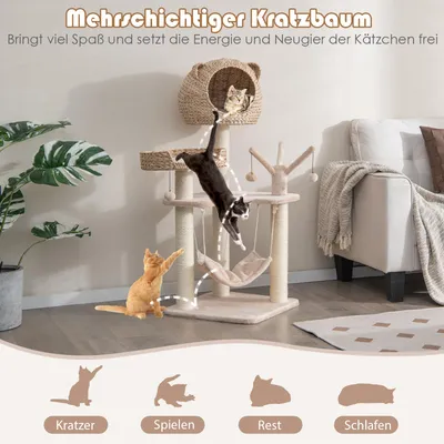 GIANTEX Kratzbaum 121 cm Mit Plattformen, Höhle, Stangen Und Hängematte GIANTEX Kratzbaum 121 cm Mit Plattformen, Höhle, Stangen Und Hängematte