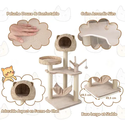 GIANTEX Arbre à Chat 121 CM avec Plateformes, Niche, Poteaux et Hamac