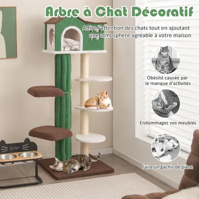 GIANTEX Arbre à Chat 153CM - Tissu Pelucheux Mohair - Poteaux à Griffes