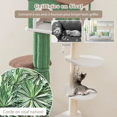 GIANTEX Arbre à Chat 153CM - Tissu Pelucheux Mohair - Poteaux à Griffes