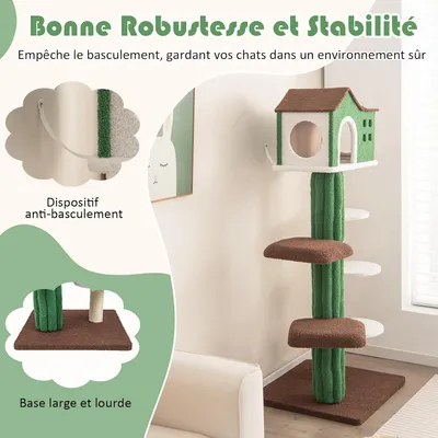 GIANTEX Arbre à Chat 153CM - Tissu Pelucheux Mohair - Poteaux à Griffes