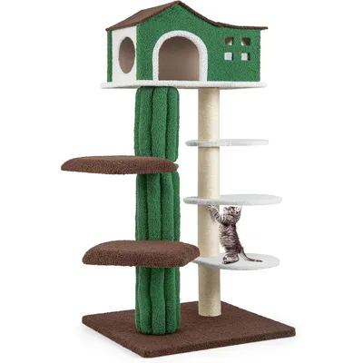 GIANTEX Arbre à Chat 153CM - Tissu Pelucheux Mohair - Poteaux à Griffes