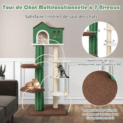 GIANTEX Arbre à Chat 153CM - Tissu Pelucheux Mohair - Poteaux à Griffes