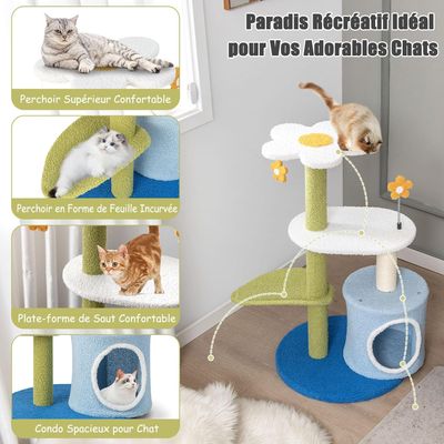 GIANTEX Arbre à Chat 87CM - Design Tissu Peluche Mohair - Colonne à Gratter