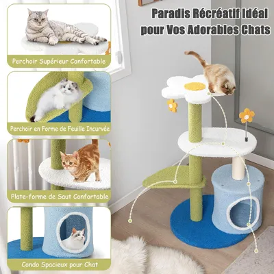 GIANTEX Arbre à Chat 87CM - Design Tissu Peluche Mohair - Colonne à Gratter