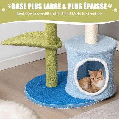 GIANTEX Arbre à Chat 87CM - Design Tissu Peluche Mohair - Colonne à Gratter