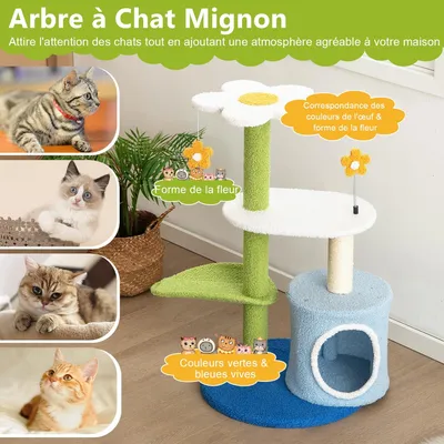 GIANTEX Arbre à Chat 87CM - Design Tissu Peluche Mohair - Colonne à Gratter