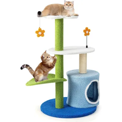 GIANTEX Arbre à Chat 87CM - Design Tissu Peluche Mohair - Colonne à Gratter