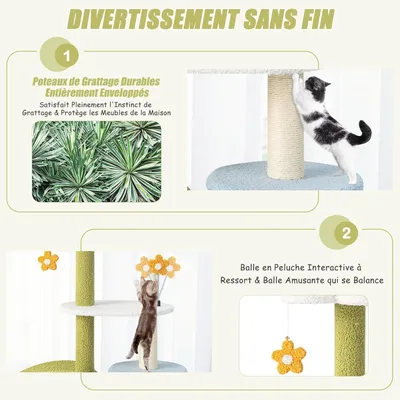 GIANTEX Arbre à Chat 87CM - Design Tissu Peluche Mohair - Colonne à Gratter