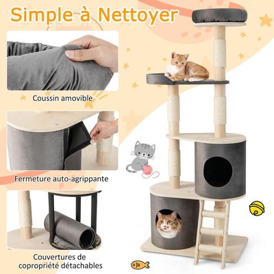 GIANTEX Arbre à Chats 161CM - Colonnes à Gratter - Perchoir Supérieur